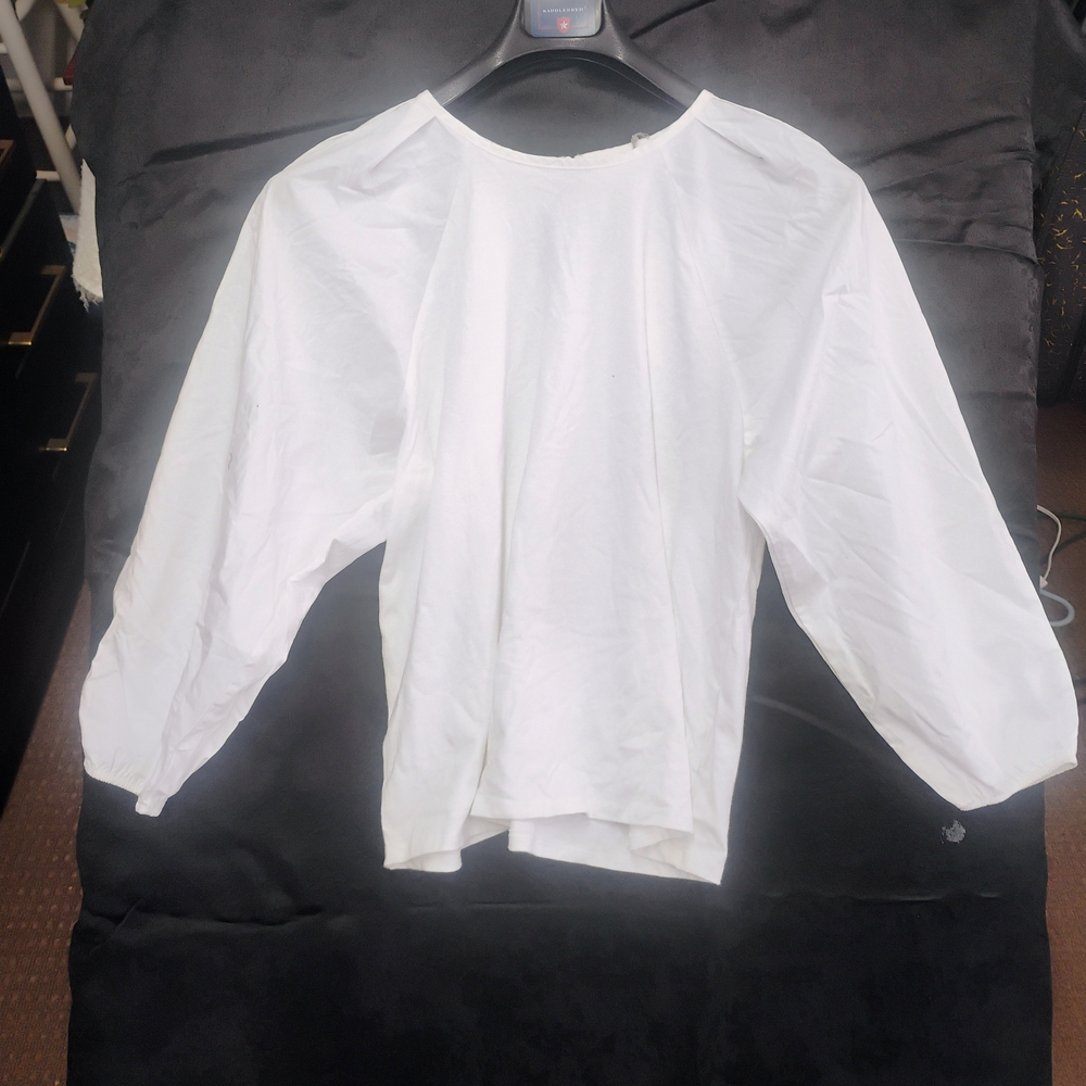 NWT A New Day White Balloon Sleeve Blouse Top Size M Flowy Old Money Peasant Y2k